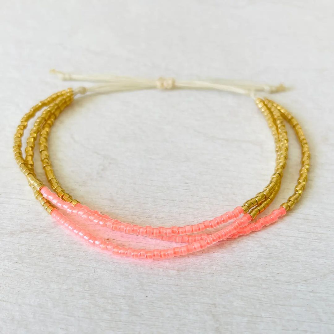 Damen Armband Triple 'Miyuki Perlen' korall/gold