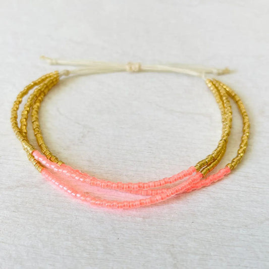 Damen Armband Triple 'Miyuki Perlen' korall/gold