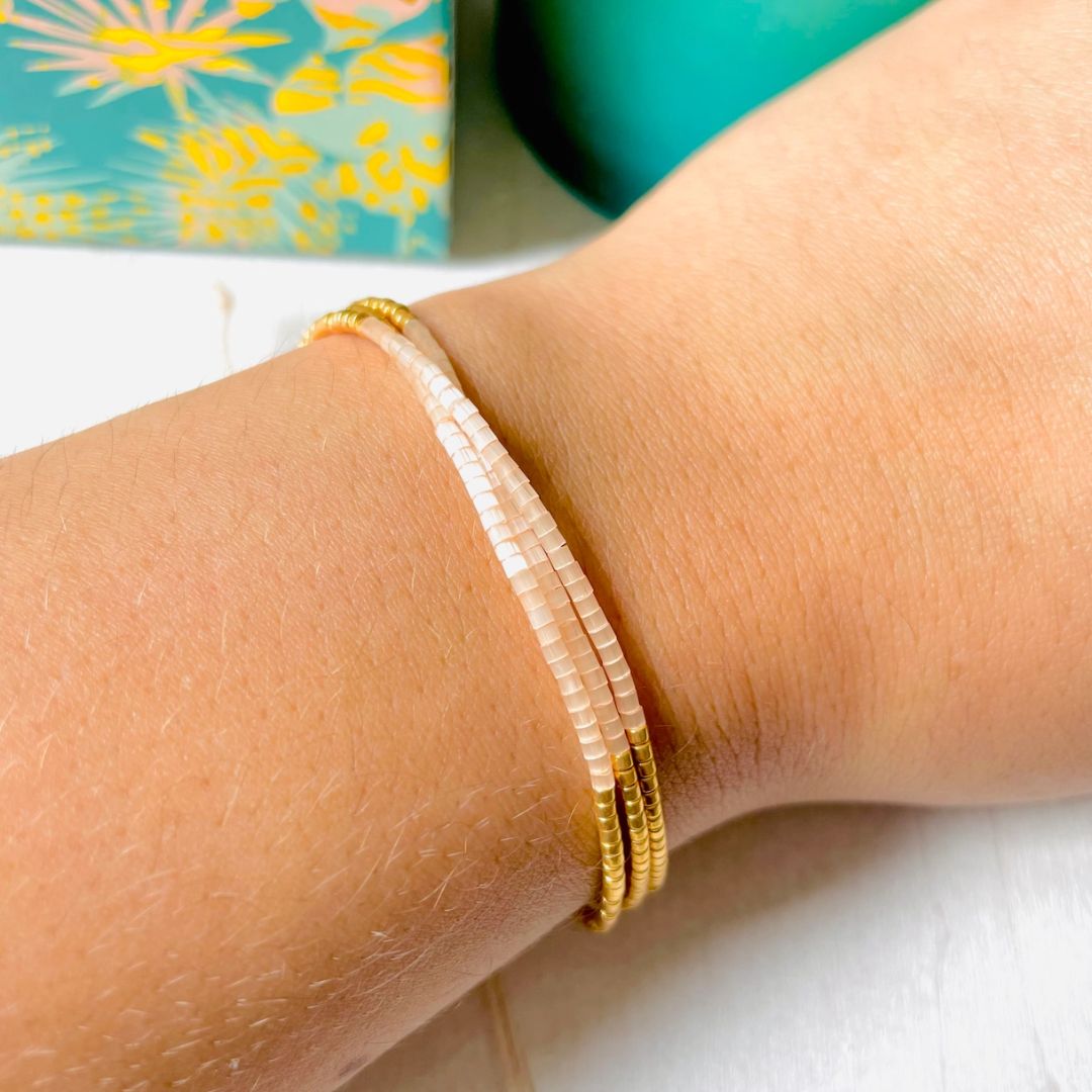 Damen Armband Triple 'Miyuki Perlen' pearl/gold