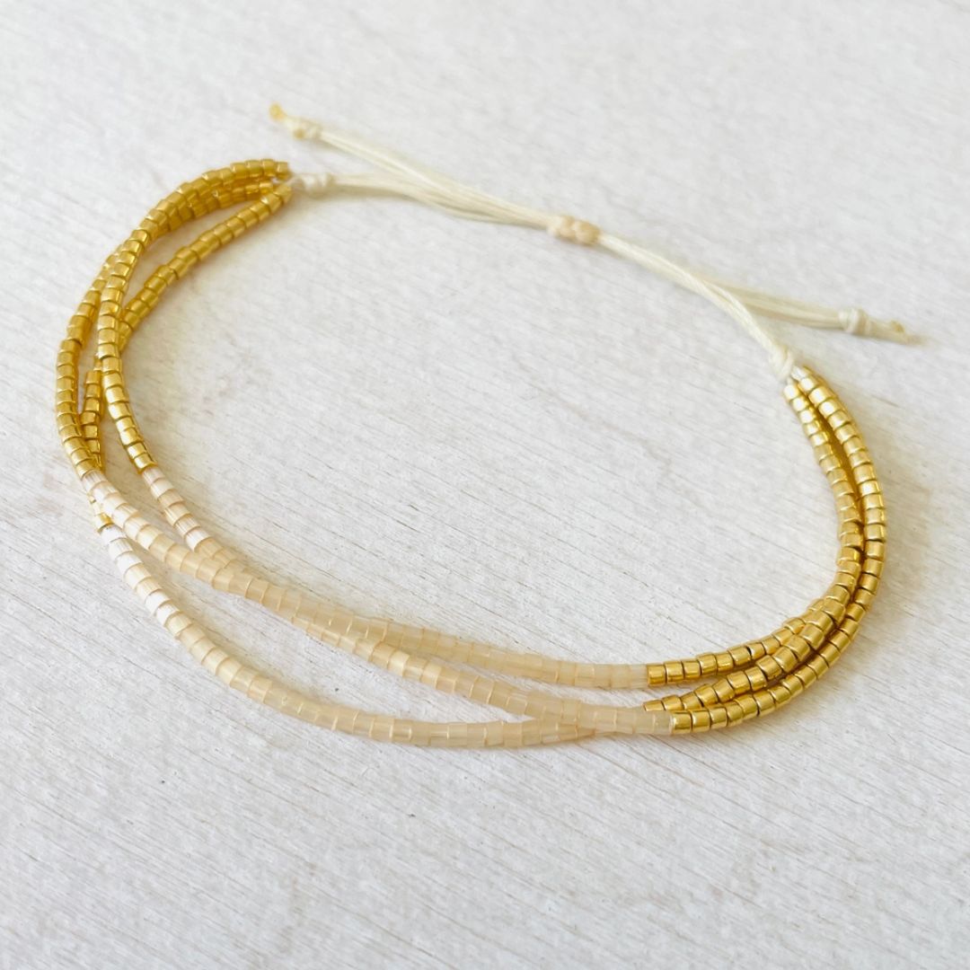 Damen Armband Triple 'Miyuki Perlen' pearl/gold