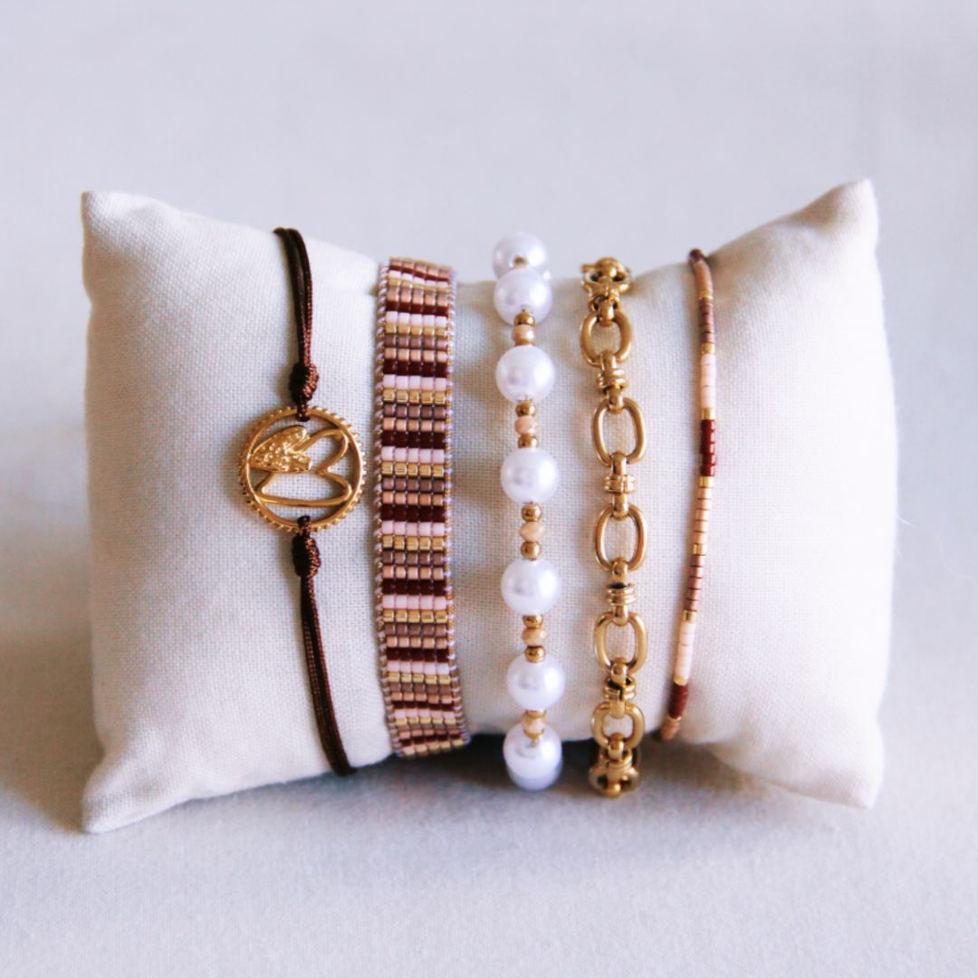 Damen Armband gewebt 'Streifen' nude