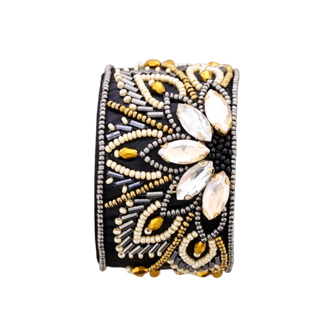 Damen Armband mit Perlen free size schwarz