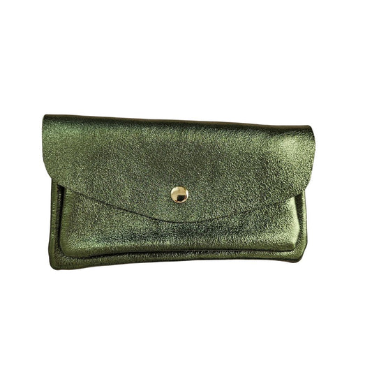 Damen Brieftasche aus Leder metallic persimmon grün