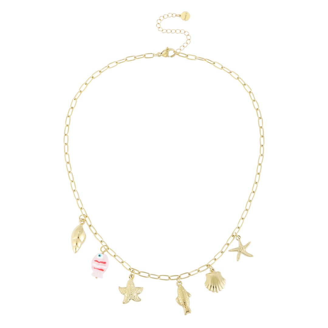 Damen Charm-Halskette 'Seestern und kleiner Fisch' gold