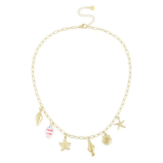 Damen Charm-Halskette 'Seestern und kleiner Fisch' gold