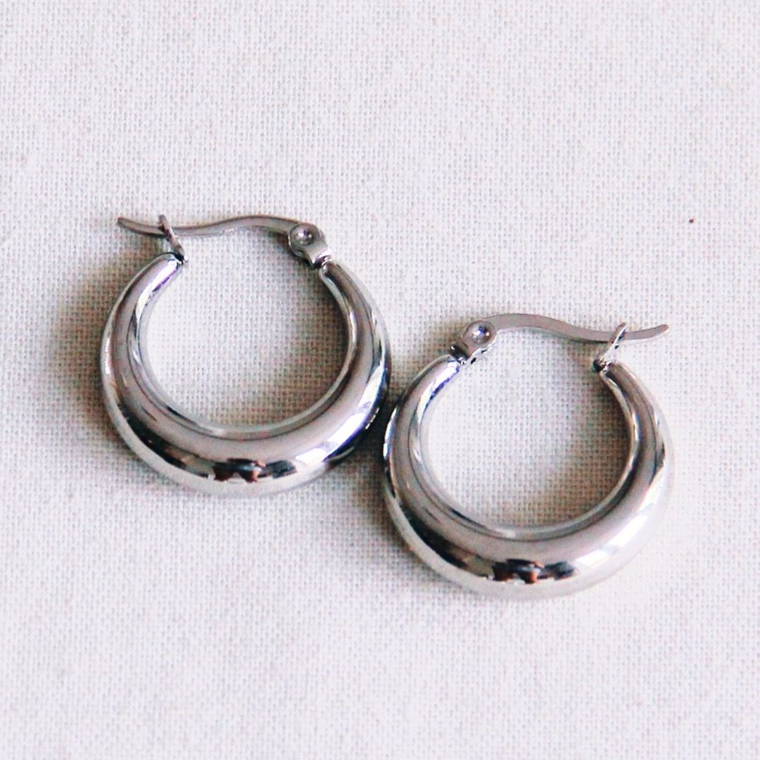Damen Creolen breit aus Edelstahl silber 19 mm