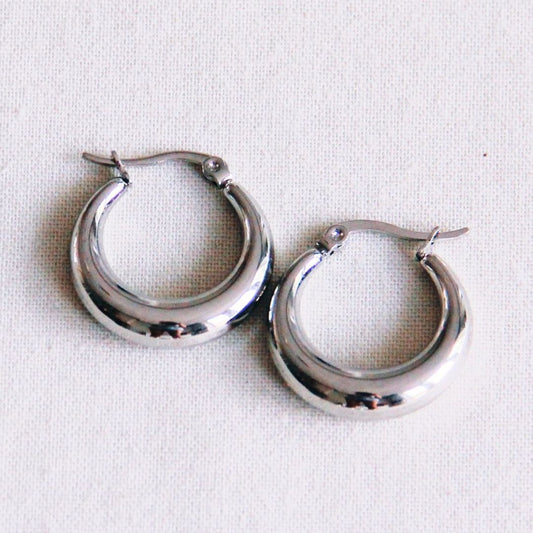 Damen Creolen breit aus Edelstahl silber 19 mm