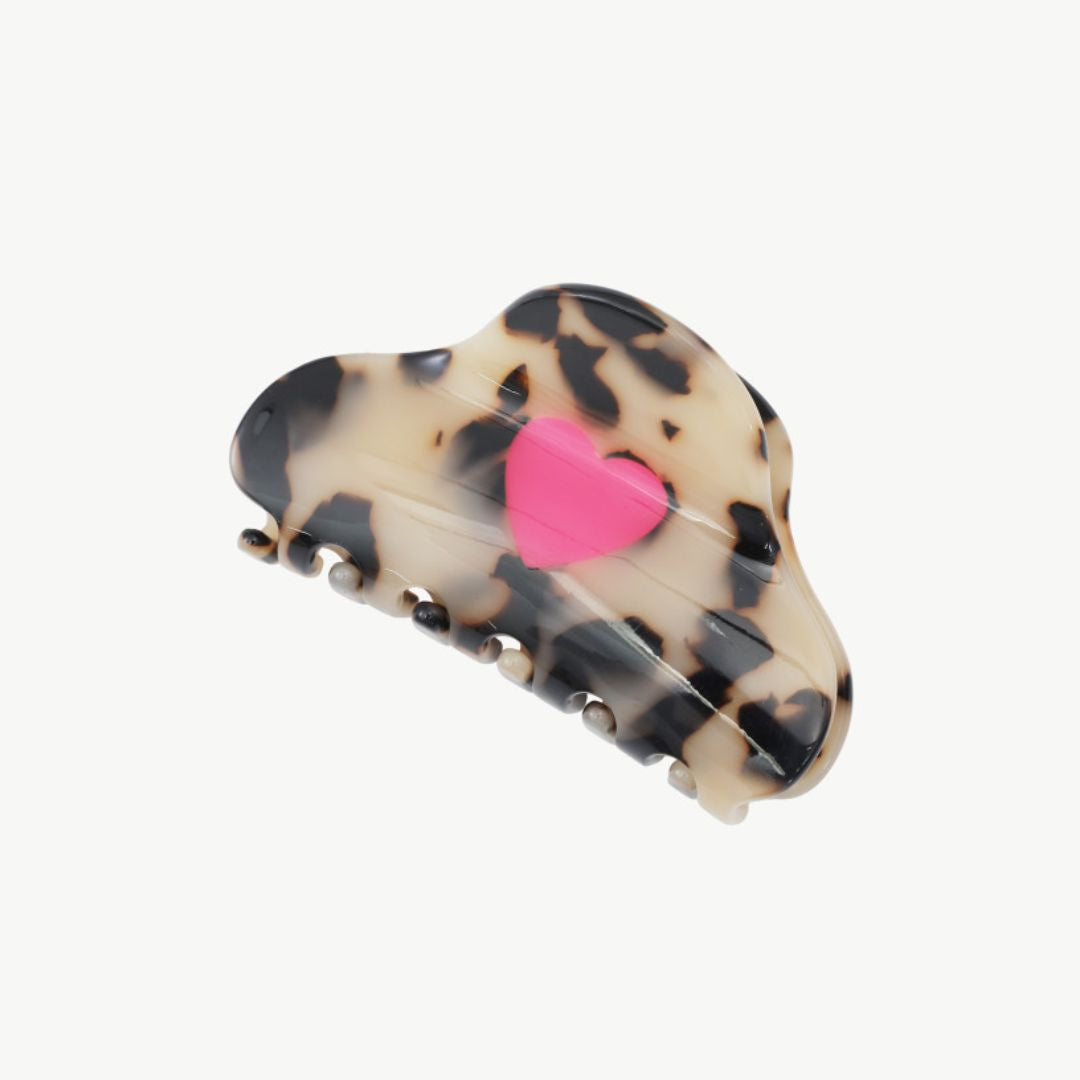 Damen Haarklammer mit Herz leo/pink