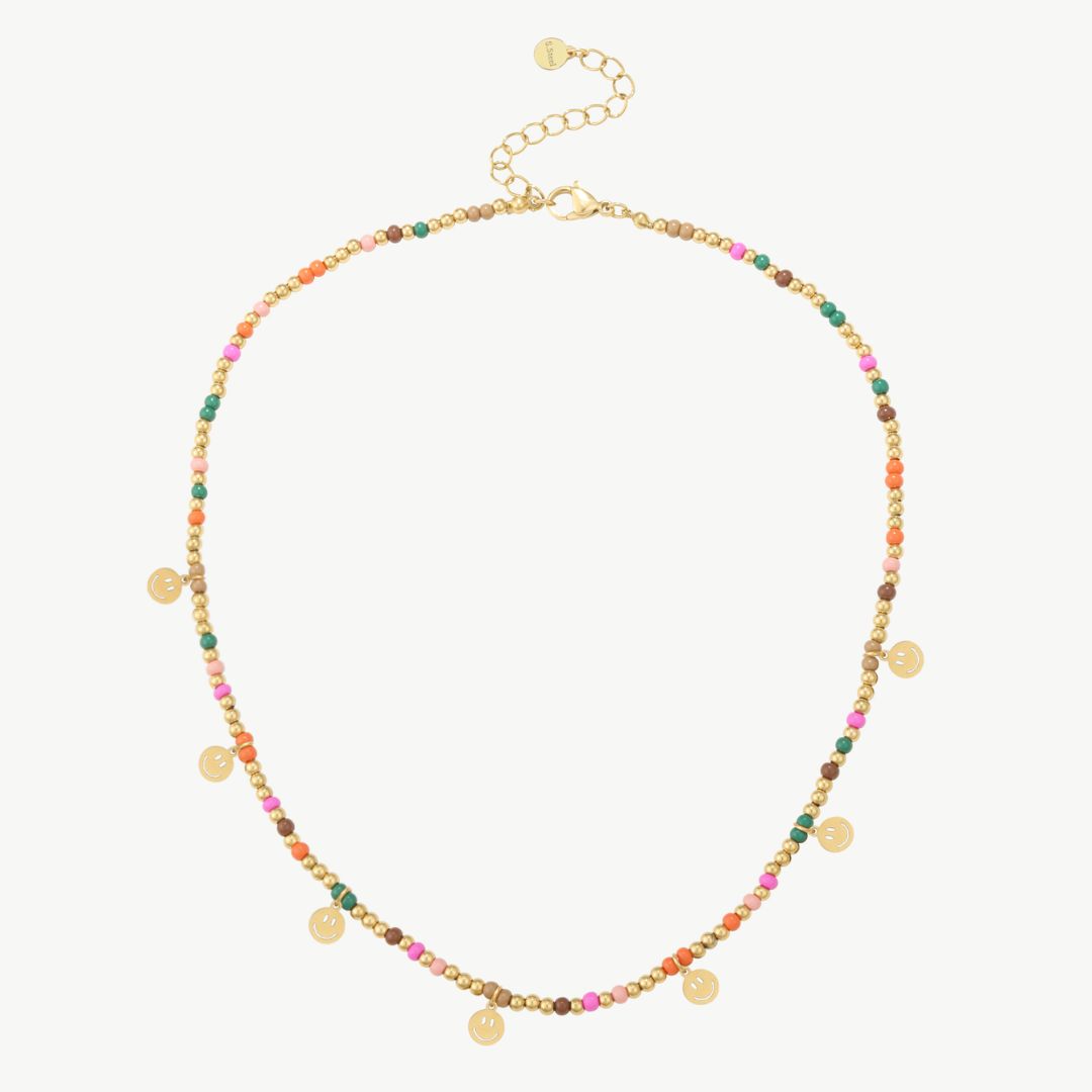Damen Halskette Buntglasperlen und Smiley-Anhänger