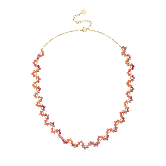 Damen Halskette aus Edelstahl mit kleinen Glasperlen berry