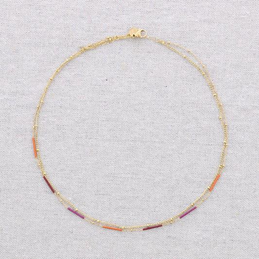 Damen Halskette aus emailliertem Stahl orange/beere/gold