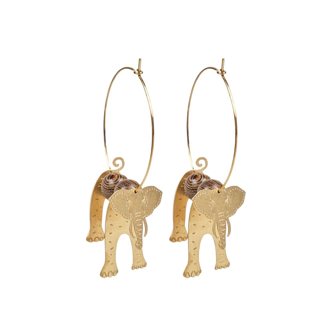 Damen Ohrringe Creolen 3D Elefanten gold