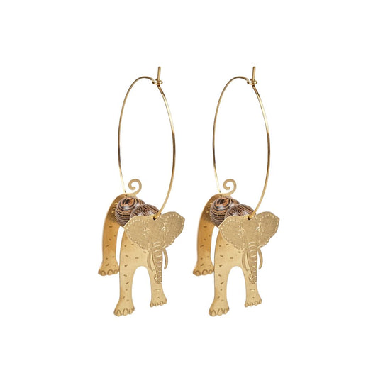 Damen Ohrringe Creolen 3D Elefanten gold