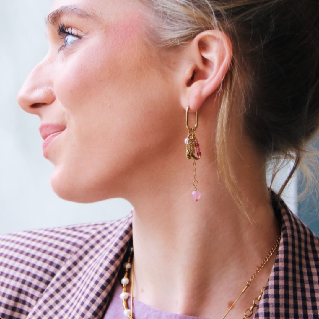 Damen Ohrringe Creolen gold mit Cowboy-Stiefeln und Perlen