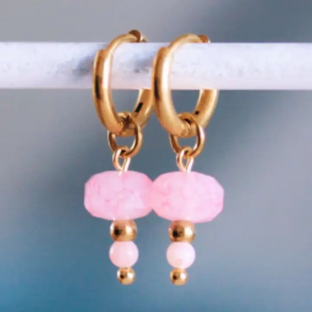 Damen Ohrringe Creolen mit Facette und Stein pink