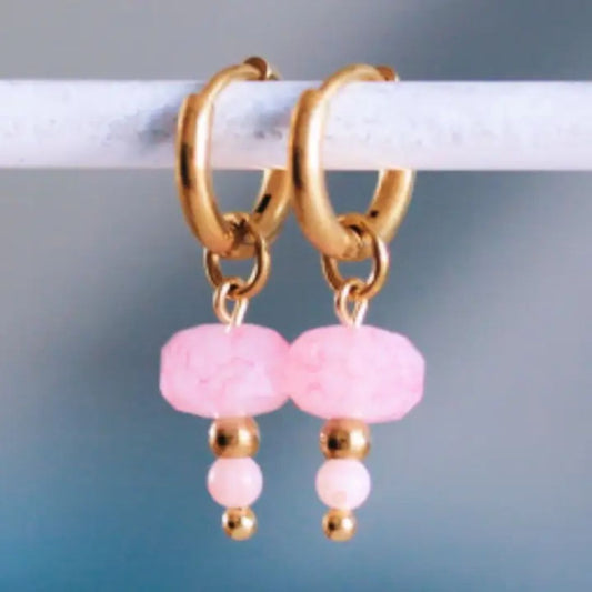 Damen Ohrringe Creolen mit Facette und Stein pink