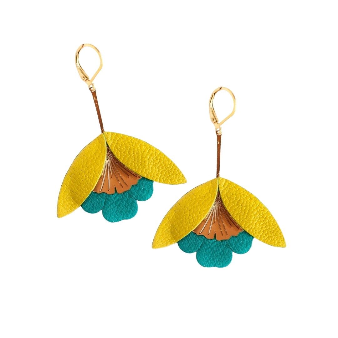 Damen Ohrringe 'Ginkgo-Blüten' gelb/grün