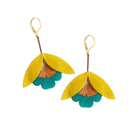 Damen Ohrringe 'Ginkgo-Blüten' gelb/grün