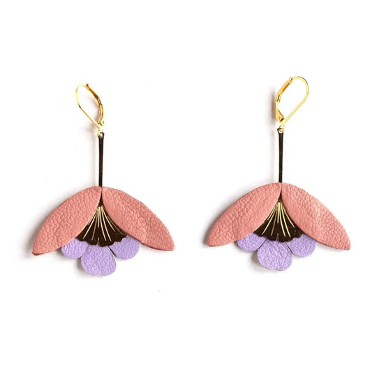 Damen Ohrringe 'Ginkgo-Blüten' lachsrosa/mauve
