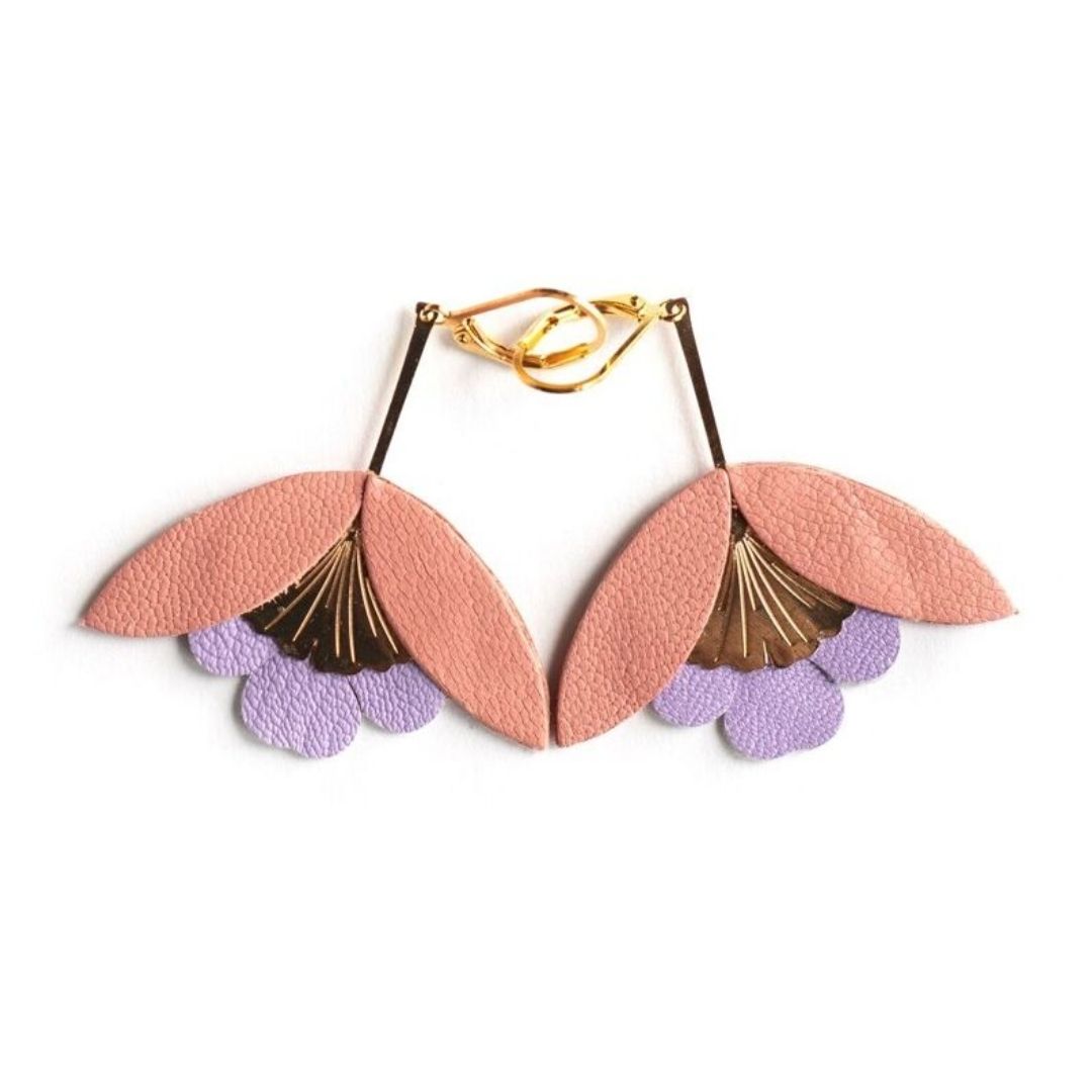 Damen Ohrringe 'Ginkgo-Blüten' lachsrosa/mauve