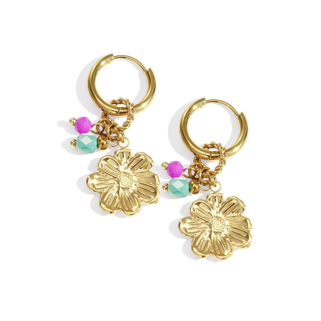 Damen Ohrringe 'Happy-Charm mit Blumen' gold