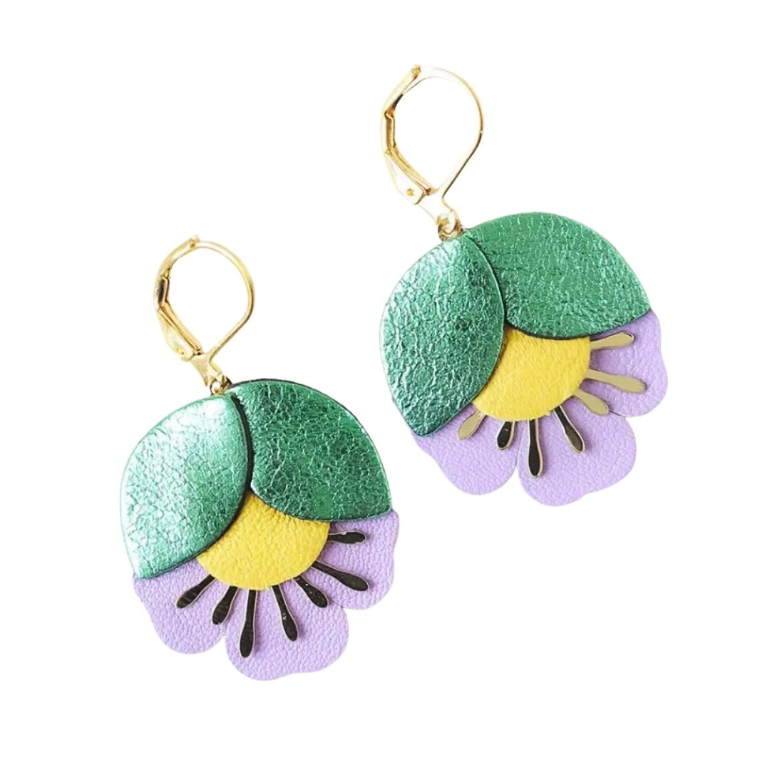 Damen Ohrringe 'Kirschblüten' metallic grün/gelb/lavendel