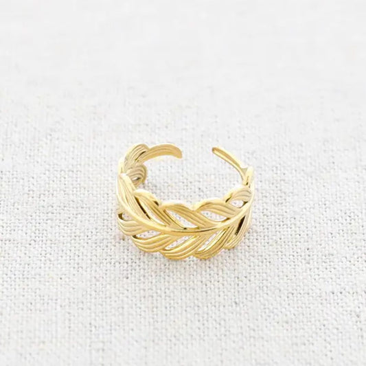 Damen Ring offen mit Federndesign gold