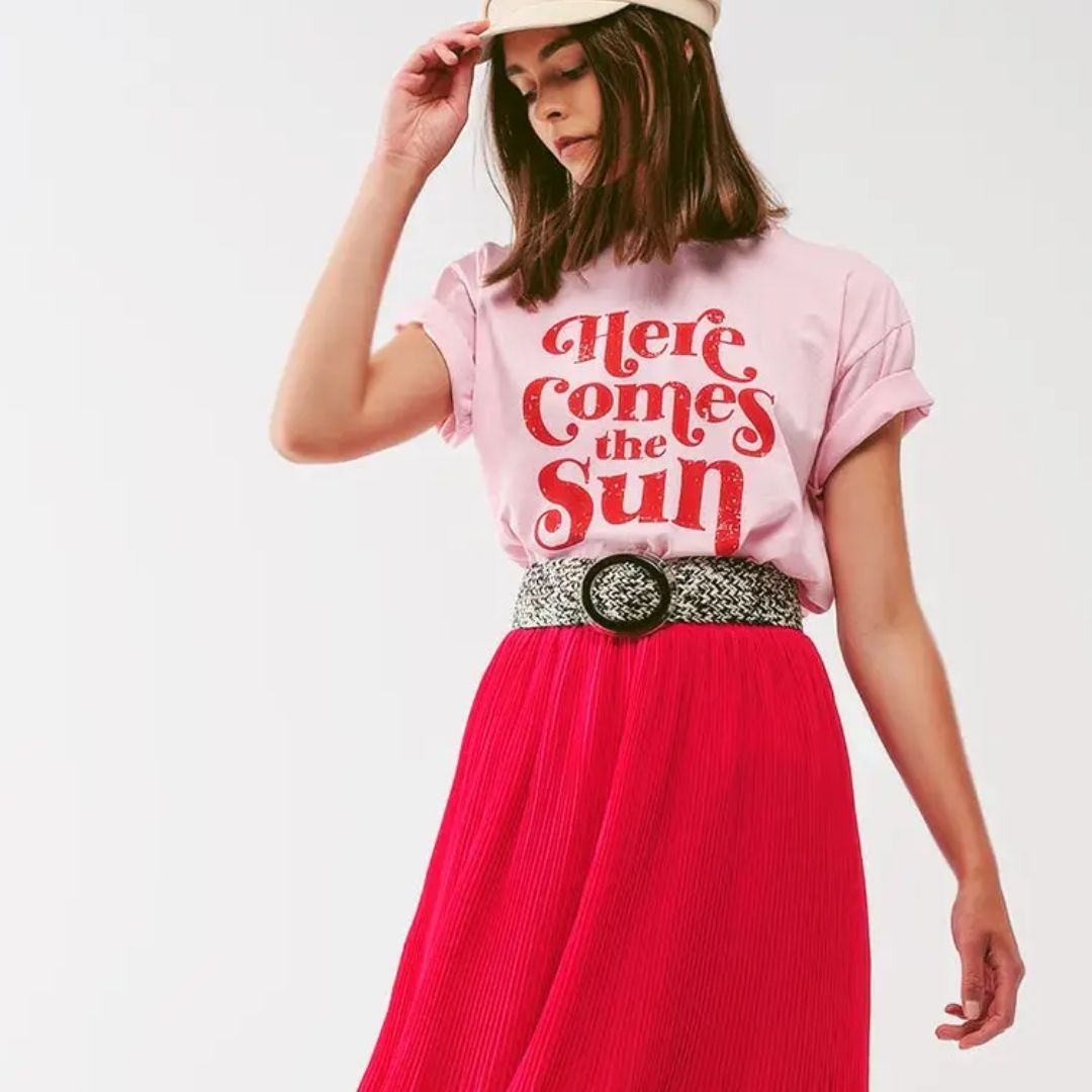 Damen T-Shirt Kurzarm 'Here Comes The Sun' rosa