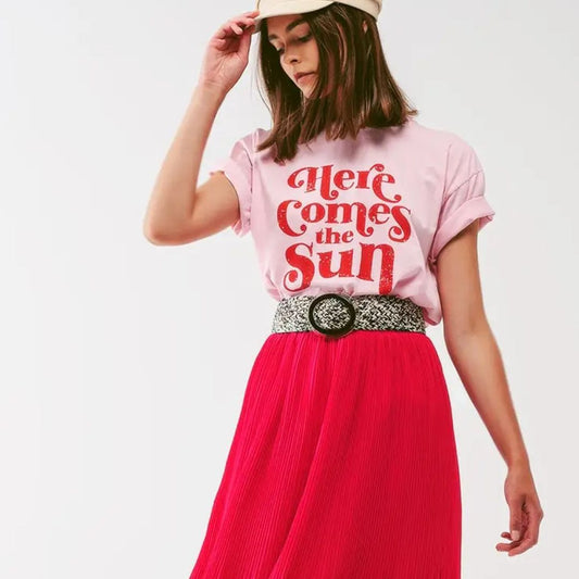 Damen T-Shirt Kurzarm 'Here Comes The Sun' rosa
