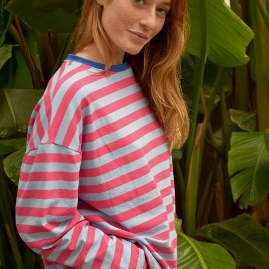 Damen T-Shirt LS 'Núria' hellblau/fuchsia