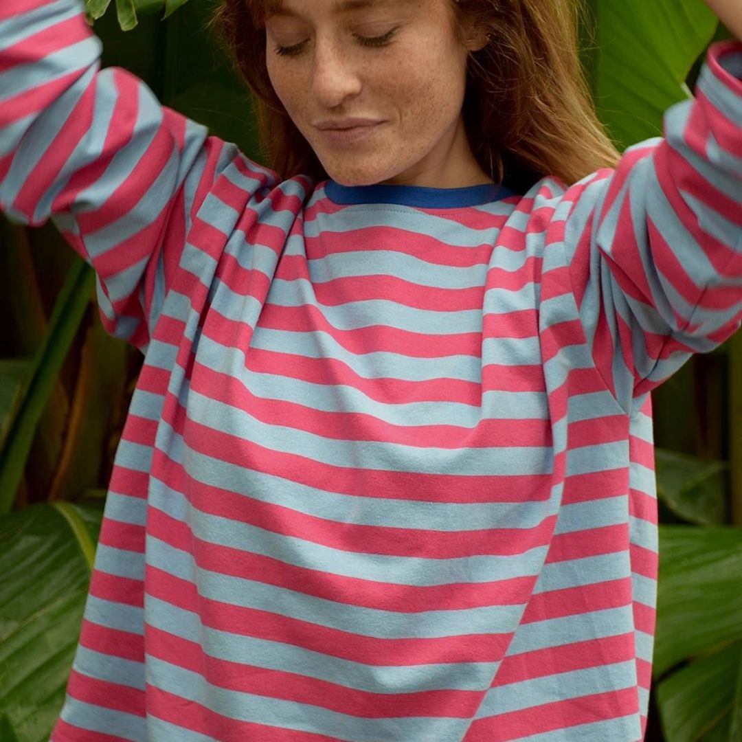 Damen T-Shirt LS 'Núria' hellblau/fuchsia