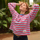 Damen T-Shirt LS 'Núria' hellblau/fuchsia