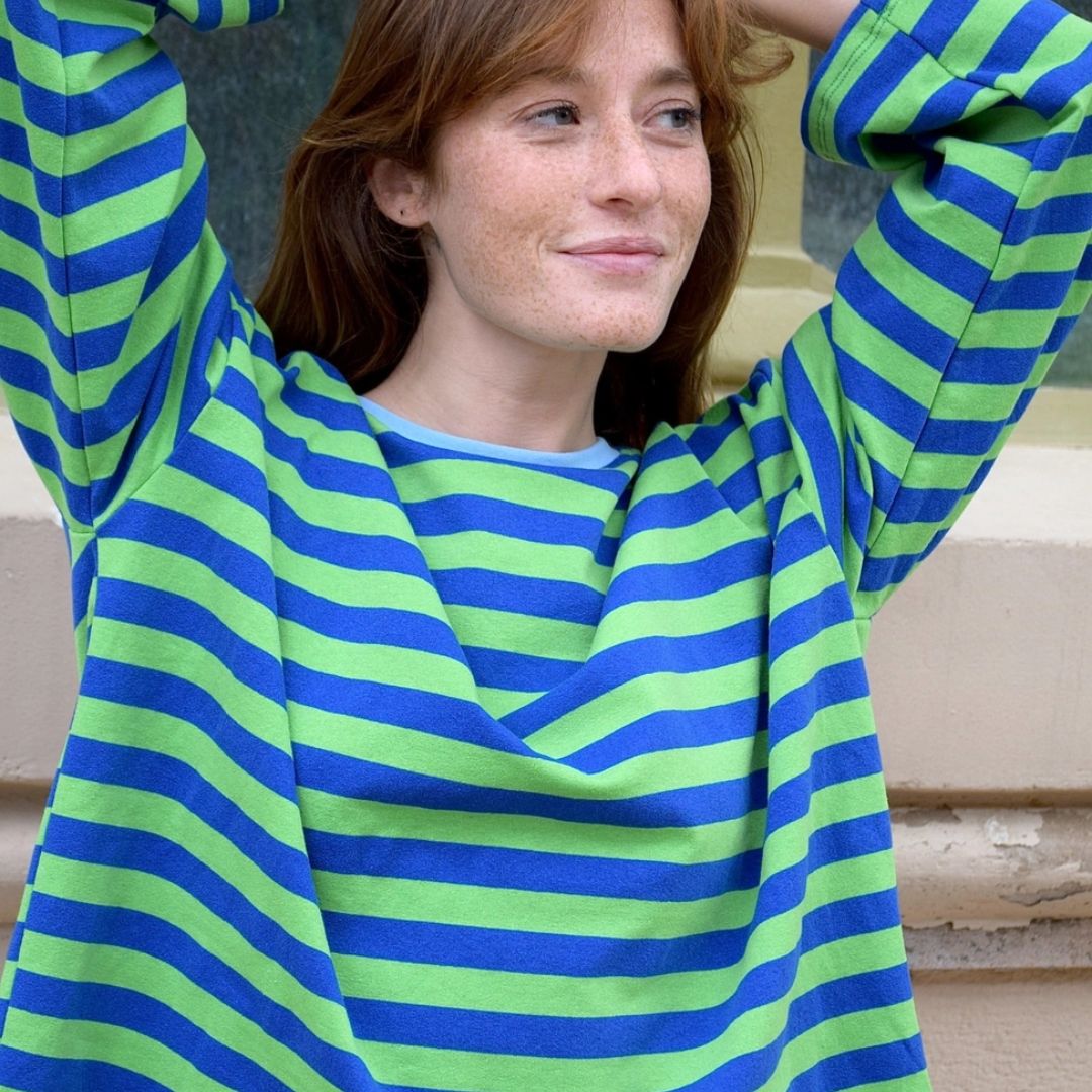 Damen T-Shirt LS 'Núria' grün/marineblau