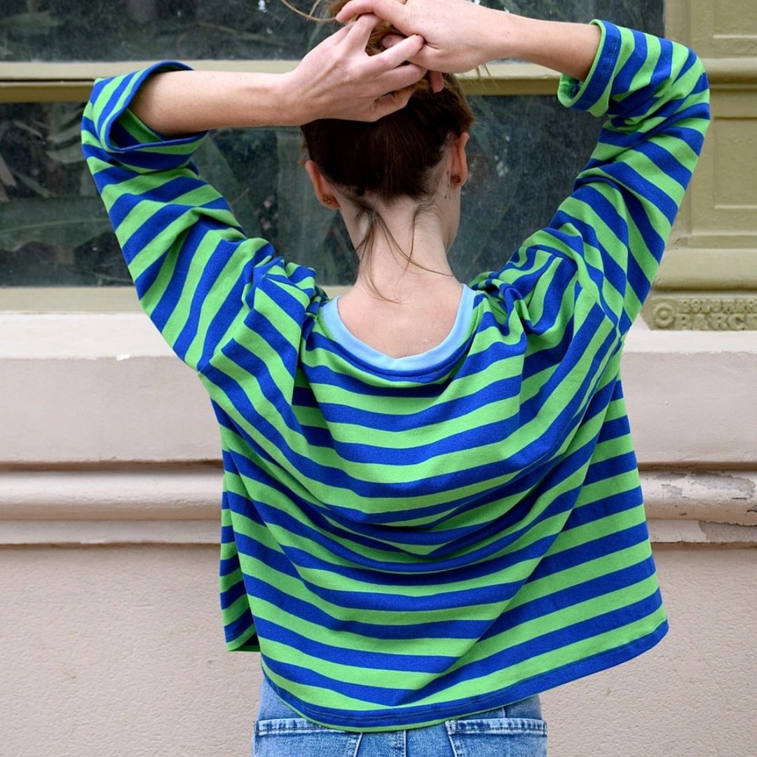Damen T-Shirt LS 'Núria' grün/marineblau