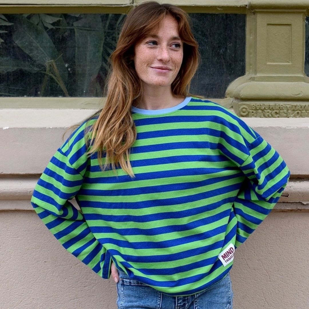 Damen T-Shirt LS 'Núria' grün/marineblau