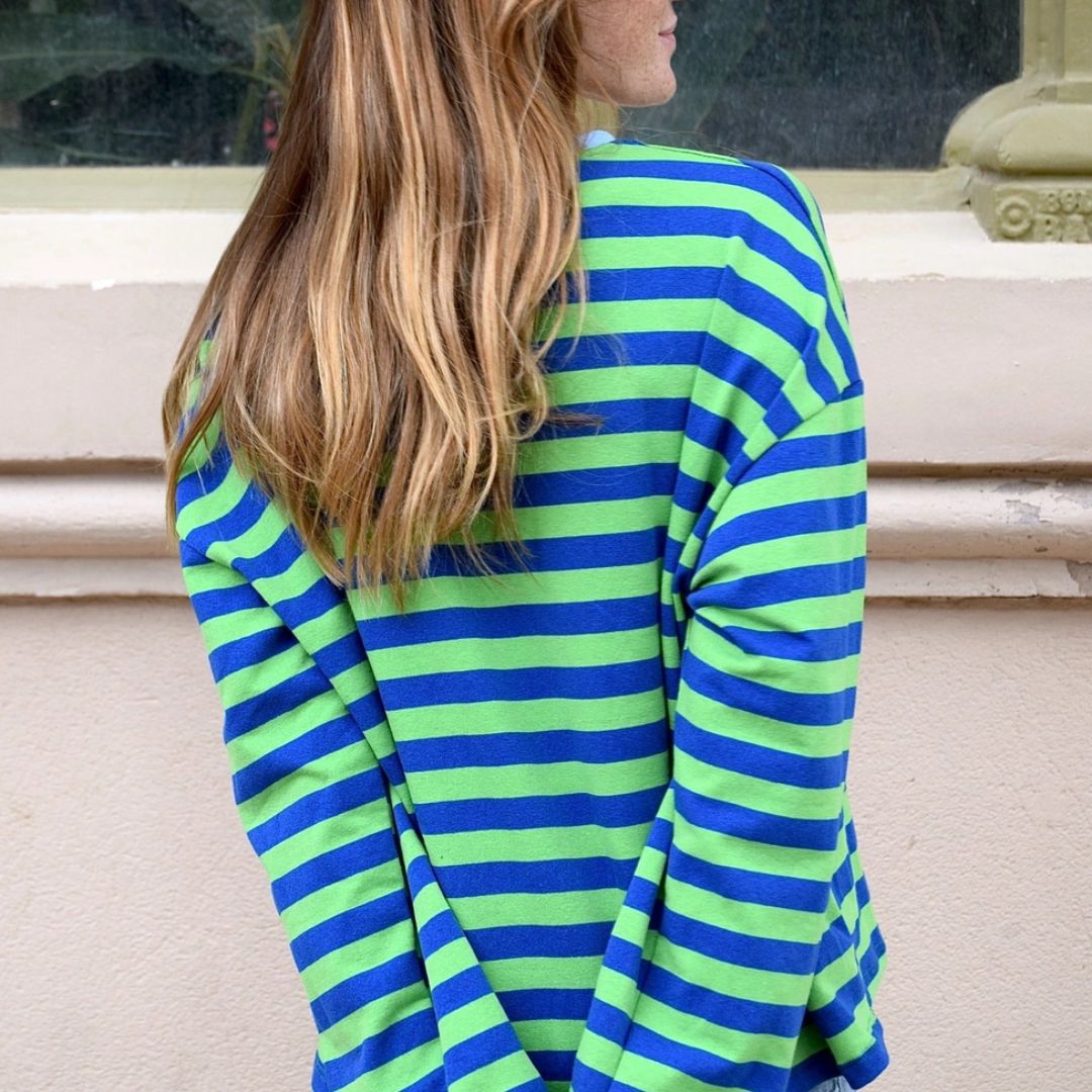 Damen T-Shirt LS 'Núria' grün/marineblau
