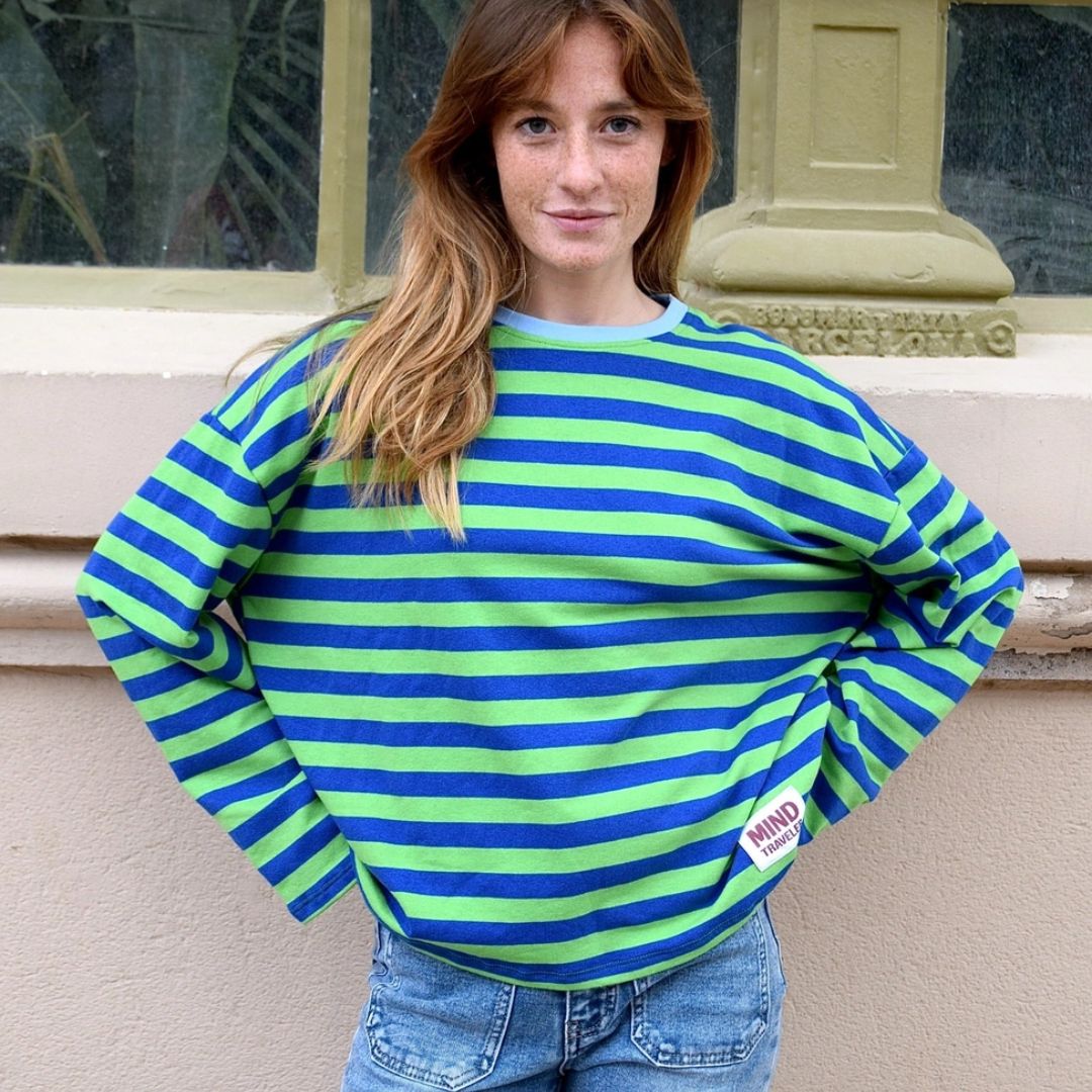 Damen T-Shirt LS 'Núria' grün/marineblau