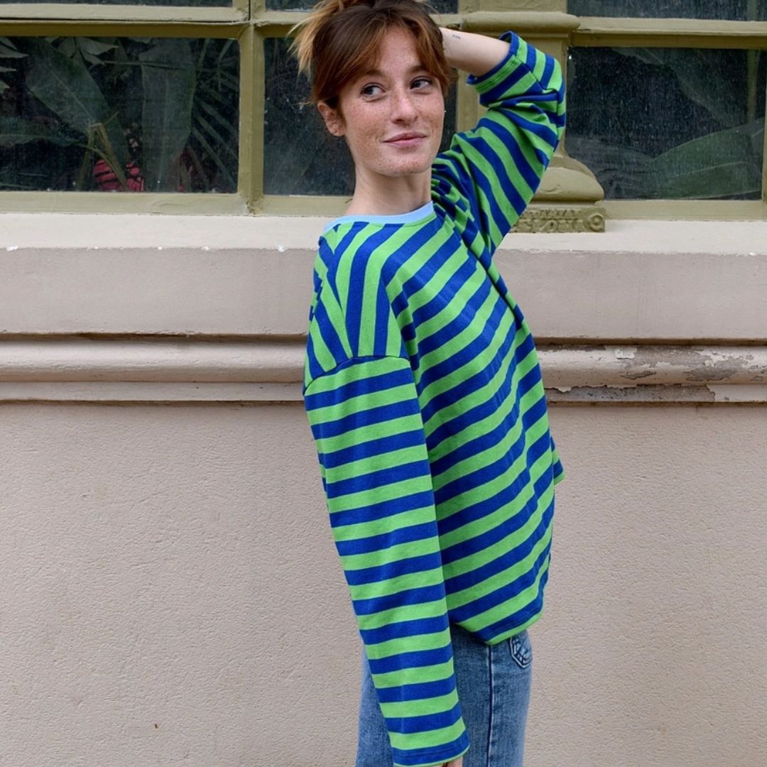 Damen T-Shirt LS 'Núria' grün/marineblau