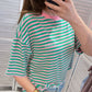 Damen T-Shirt gestreift grün/rosa/rosa