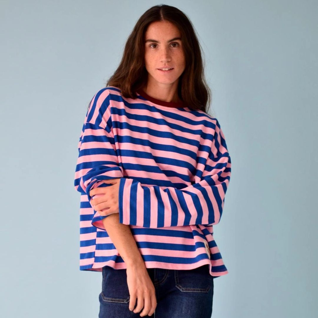 Damen T-Shirt LS 'Núria' marineblau/rosa