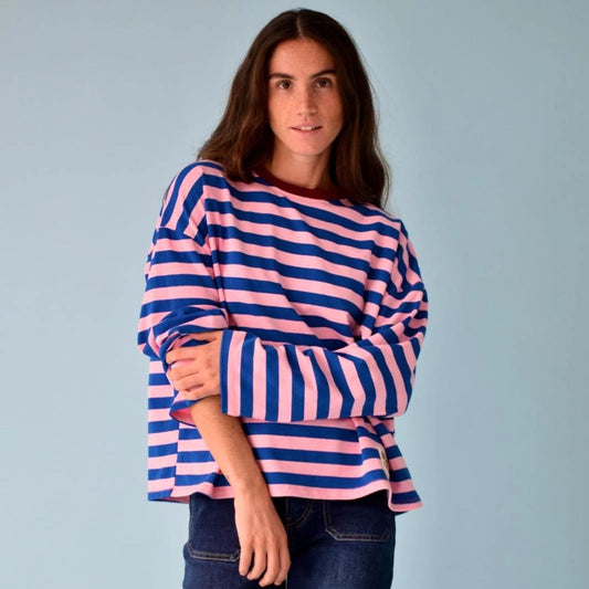 Damen T-Shirt LS 'Núria' marineblau/rosa