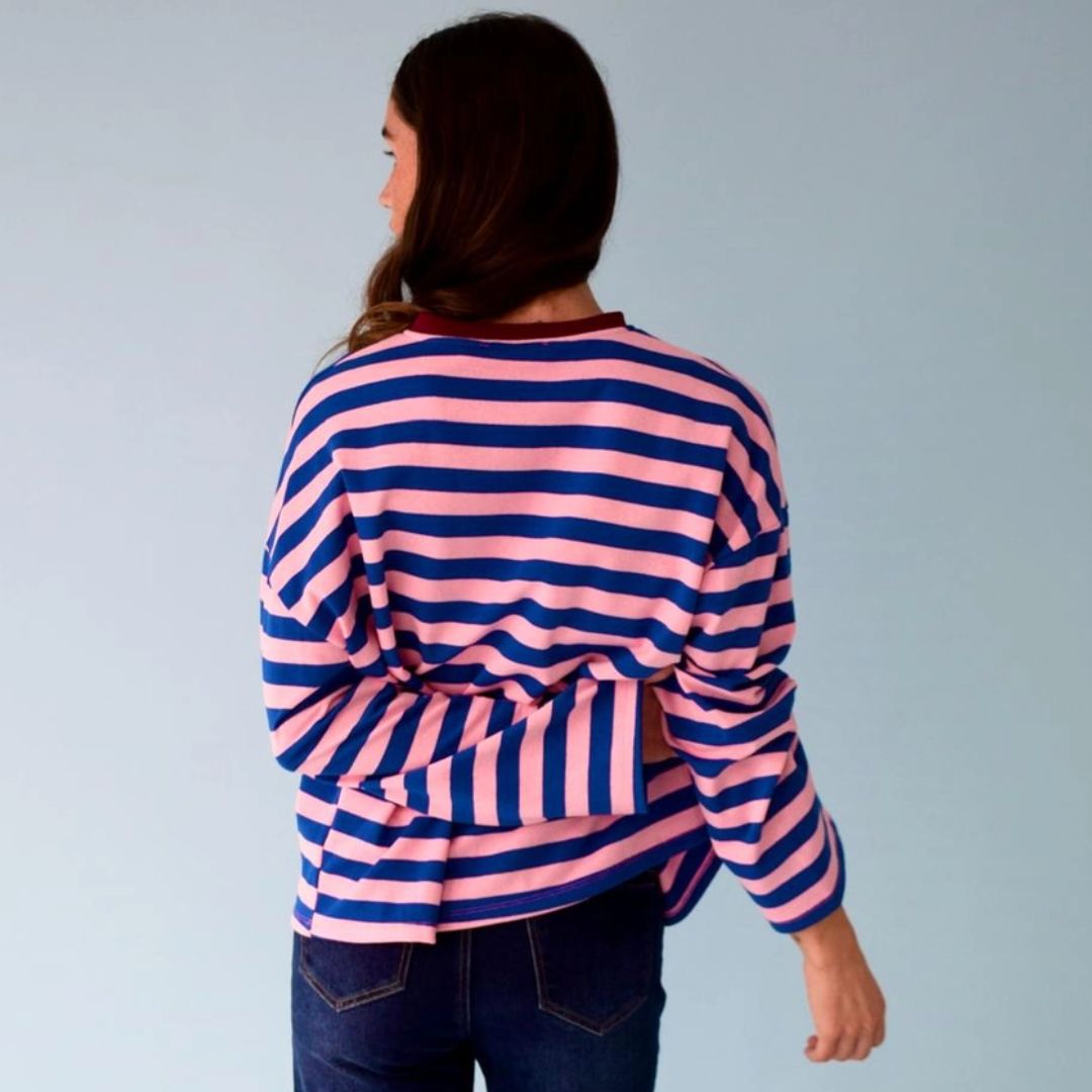 Damen T-Shirt LS 'Núria' marineblau/rosa