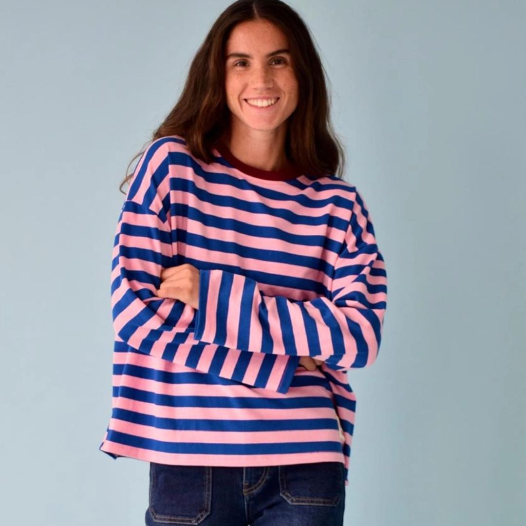 Damen T-Shirt LS 'Núria' marineblau/rosa