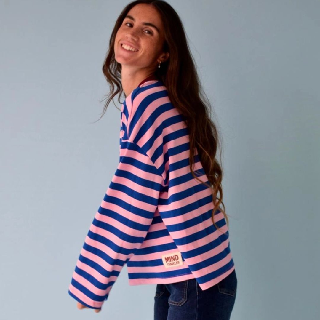 Damen T-Shirt LS 'Núria' marineblau/rosa