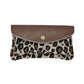 Damen Brieftasche aus Leder Taupe/Leo-Beige