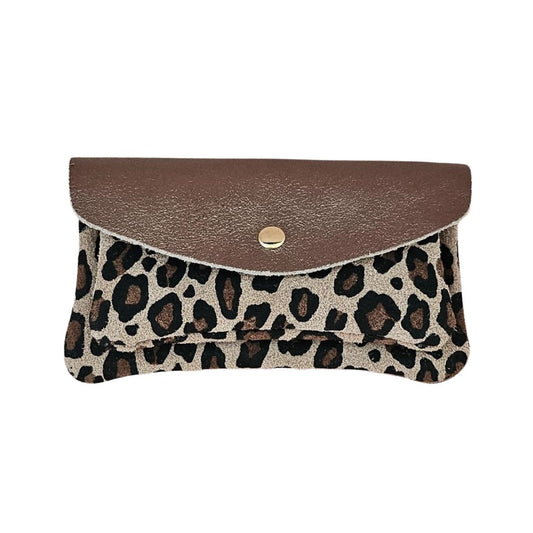 Damen Brieftasche aus Leder Leo-Beige/Maulwurf