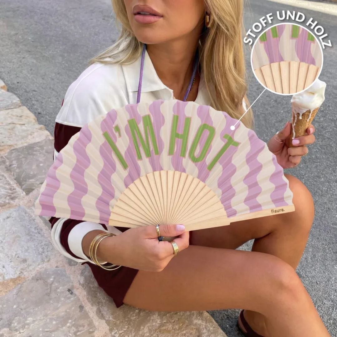 Damen Handfächer 'I'm hot' lila Wellen