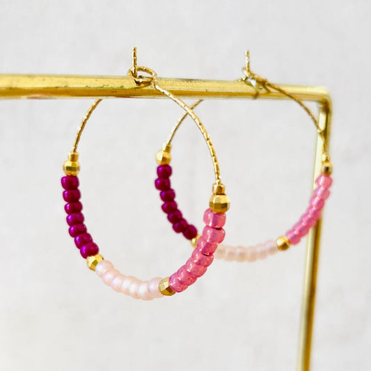 Damen Ohrringe Creolen Miyuki Perlen 'SUZIE' bordeaux/blush