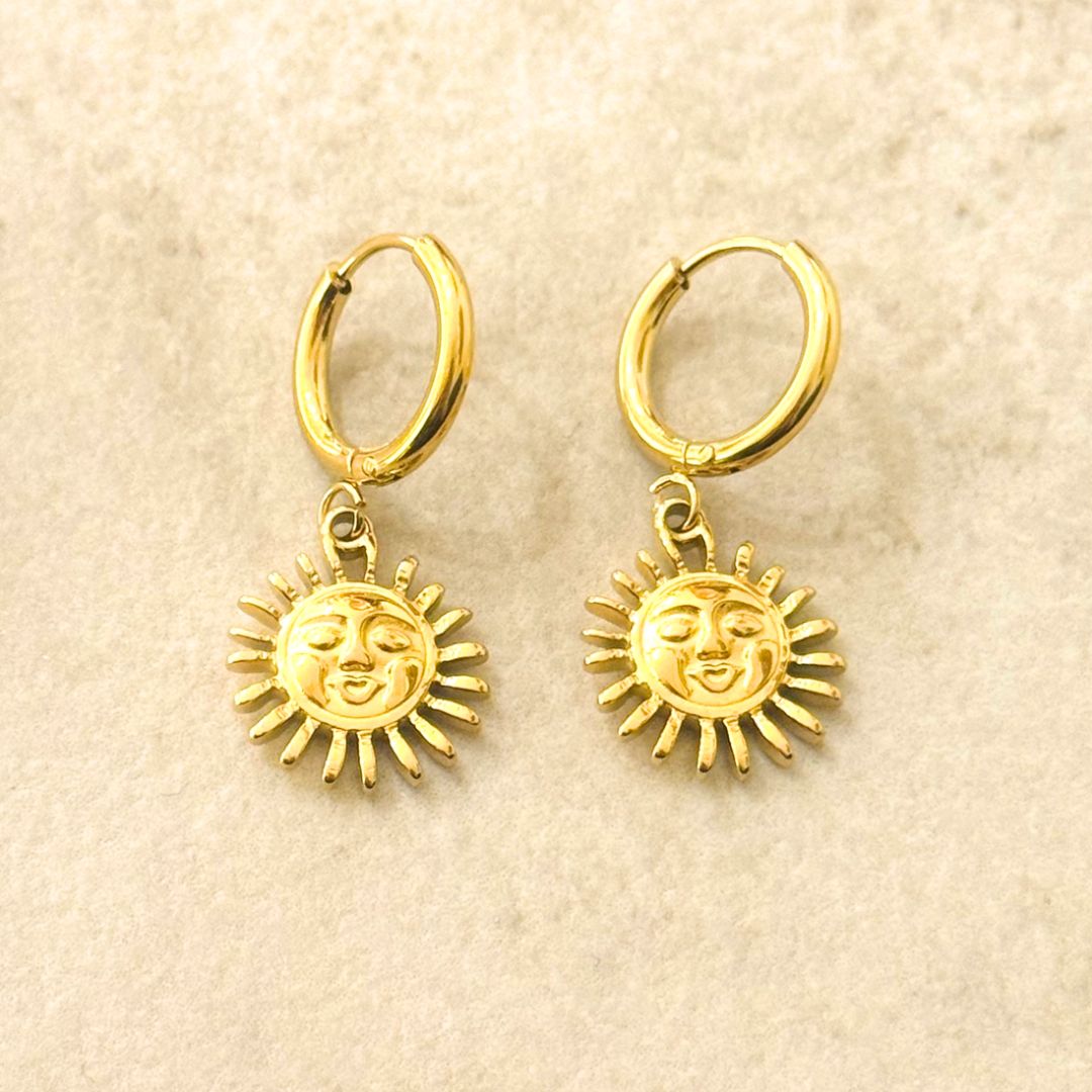 Damen Ohrringe Creolen im Sonnendesign gold