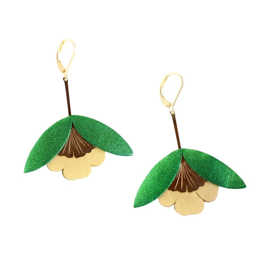 Damen Ohrringe 'Ginkgo-Blüten' grün/gelb
